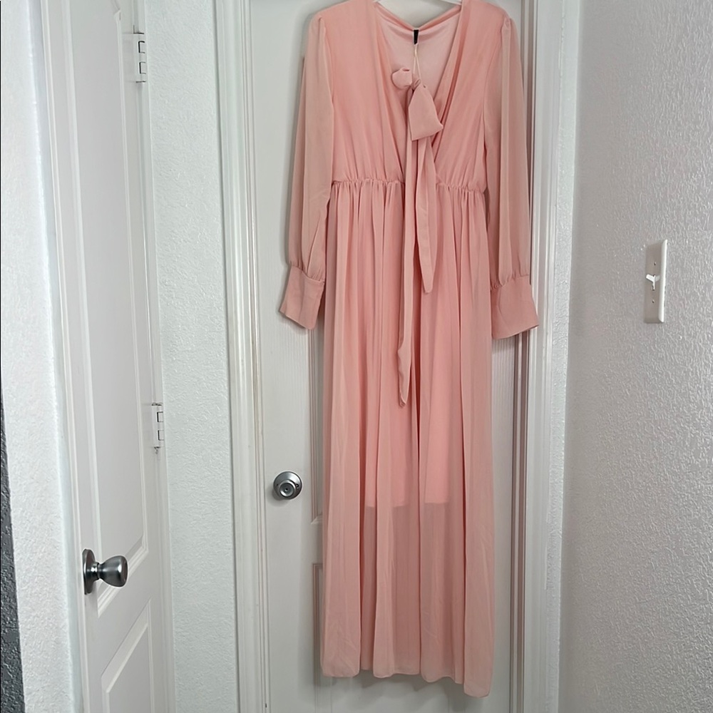 Zaful Long Sleeve Maxi Dress in Blush Pink